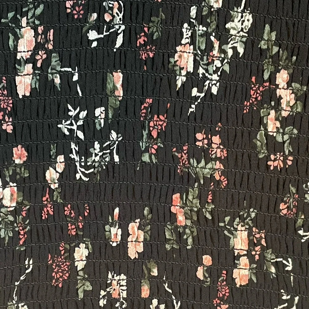 Reformation black Floral off shoulder long sleeve SmockedTop